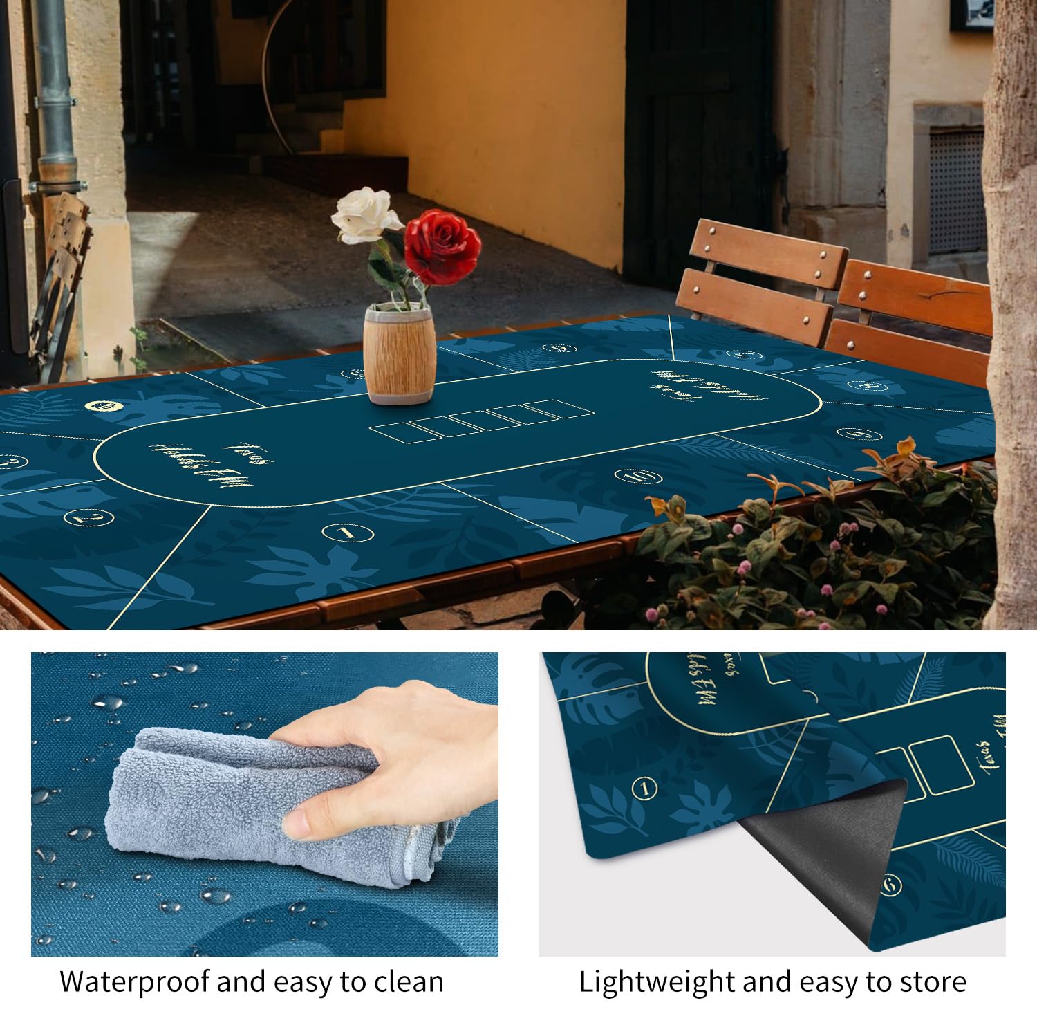 LaiEr Alfombra Tapete de Poker Gran Almohadilla de Mesa de Goma Texas Hold'em Mesa de Póquer Plegable Super Portátil Alfombrilla de Poker de Póquer Blackjack Disposición de la Mesa (180*90,Blue)