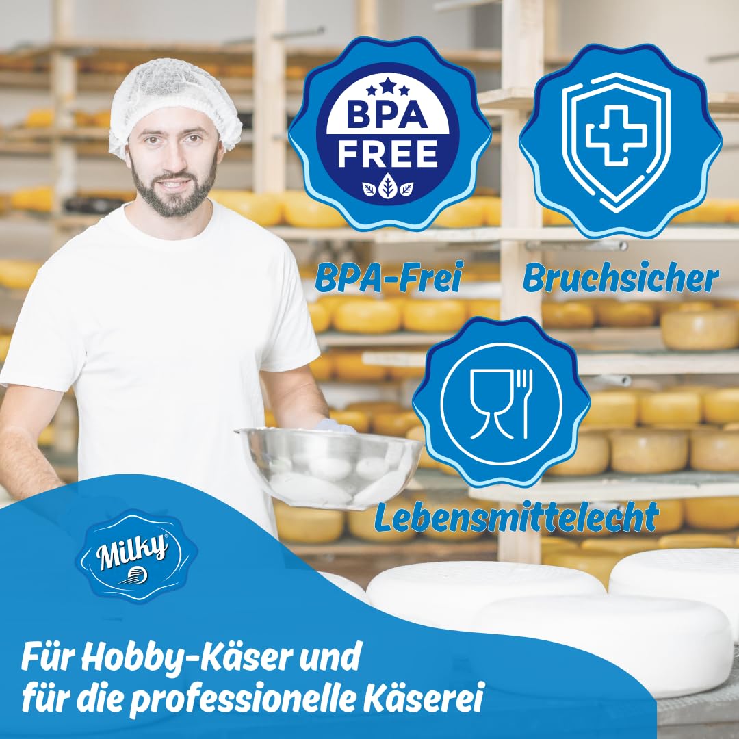 Milky Käseform Vorteilspackung – Lebensmittelechte und BPA-freie Käse Korbform für Weichkäse & Schnittkäse – Kleinere Käseform für gleichmäßige Reifung – Wiederverwendbare Käseformen
