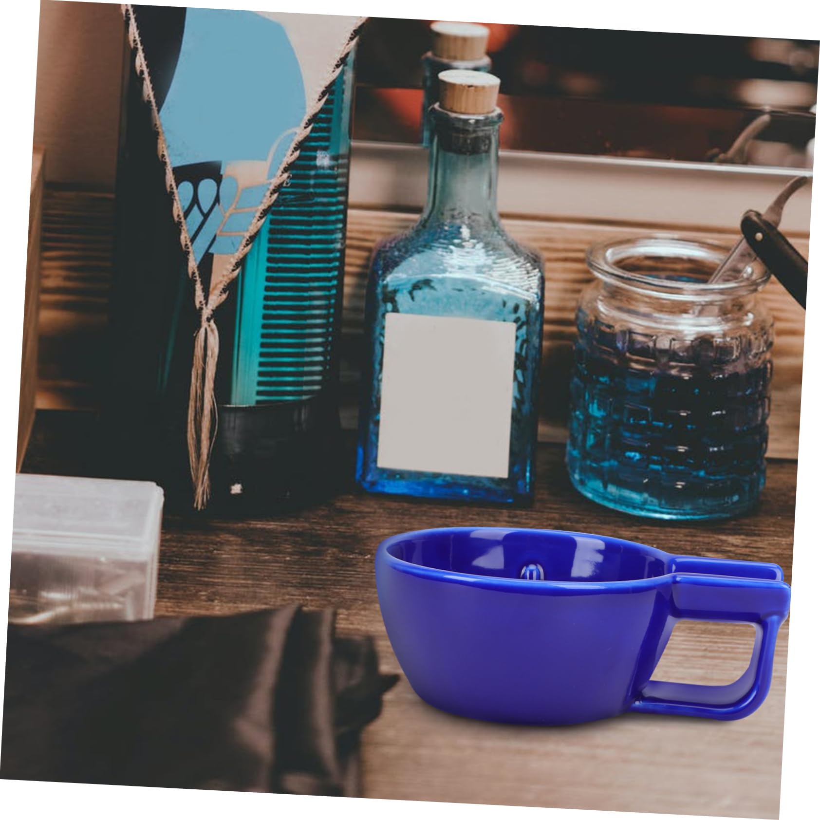 SHERCHPRY Ciotola da Barba in Ceramica Blu Capiente per Rasatura Uomo