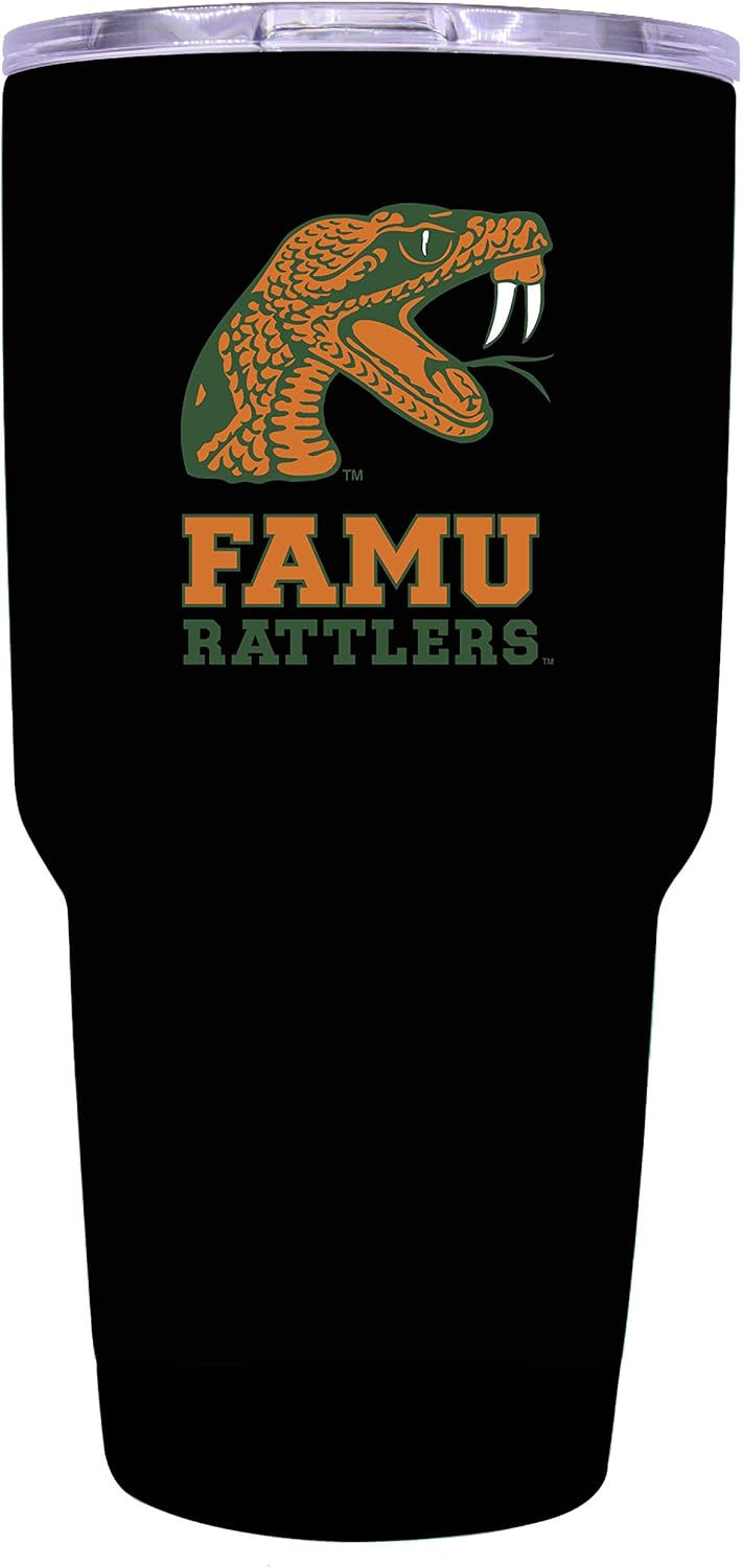 R and R Imports Florida A&M Rattlers 24 oz Black Insulated Stainless Steel Tumbler Officially Licensed Collegiate Product