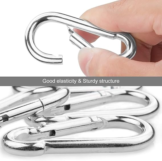 Acrux7 5/16 Inch Stainless Steel Spring Snap Hook 20 Pack - Heavy Duty Carabiner Clip Spring Clips M8 Quick Links for Backpack, Hammocks, Camping, Swing