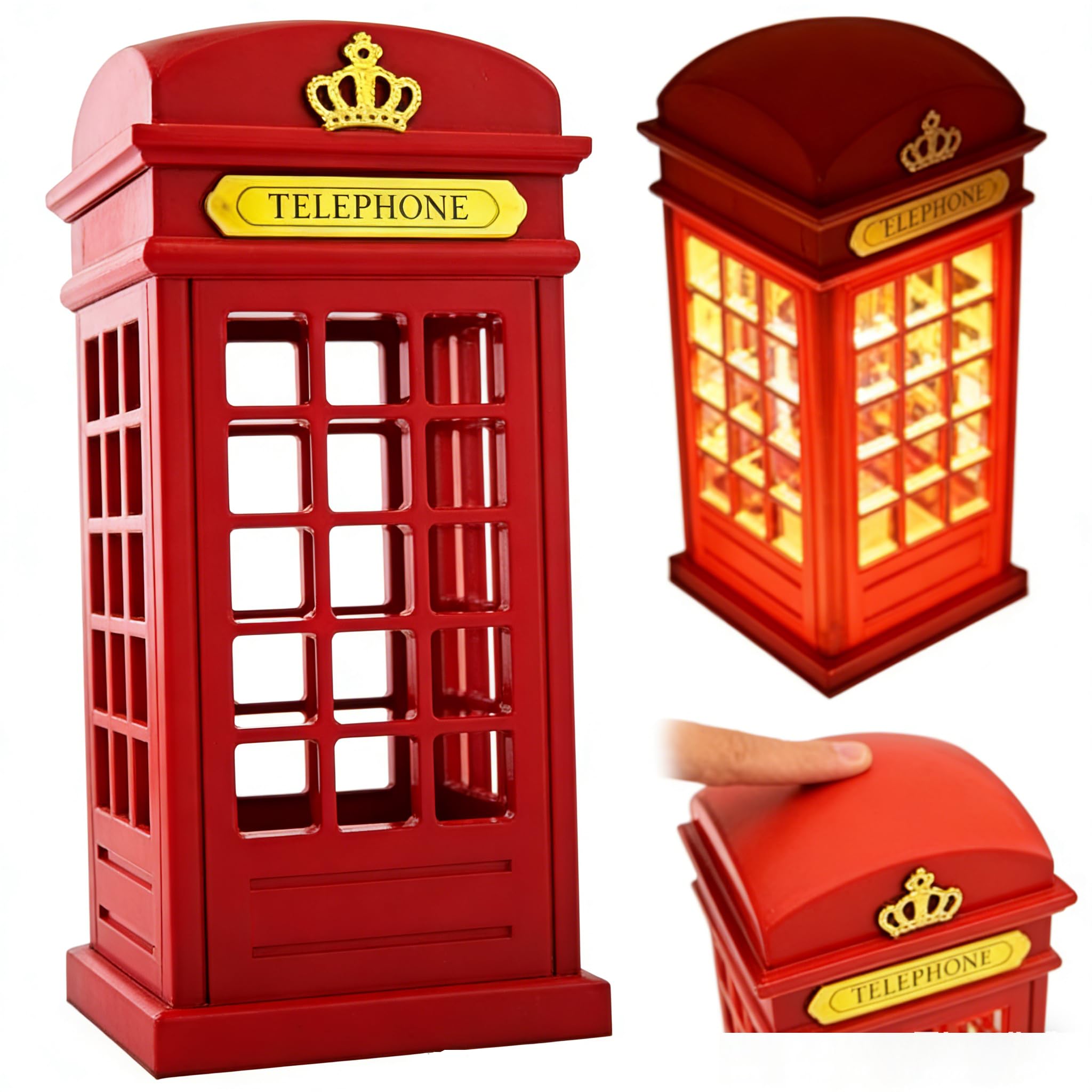 Telephone Booth Night Light USB Rechargeable Touch Dimming LED Table Lamp Vintage Red London Phone Box Design for Bedroom Kids Room Home Decor