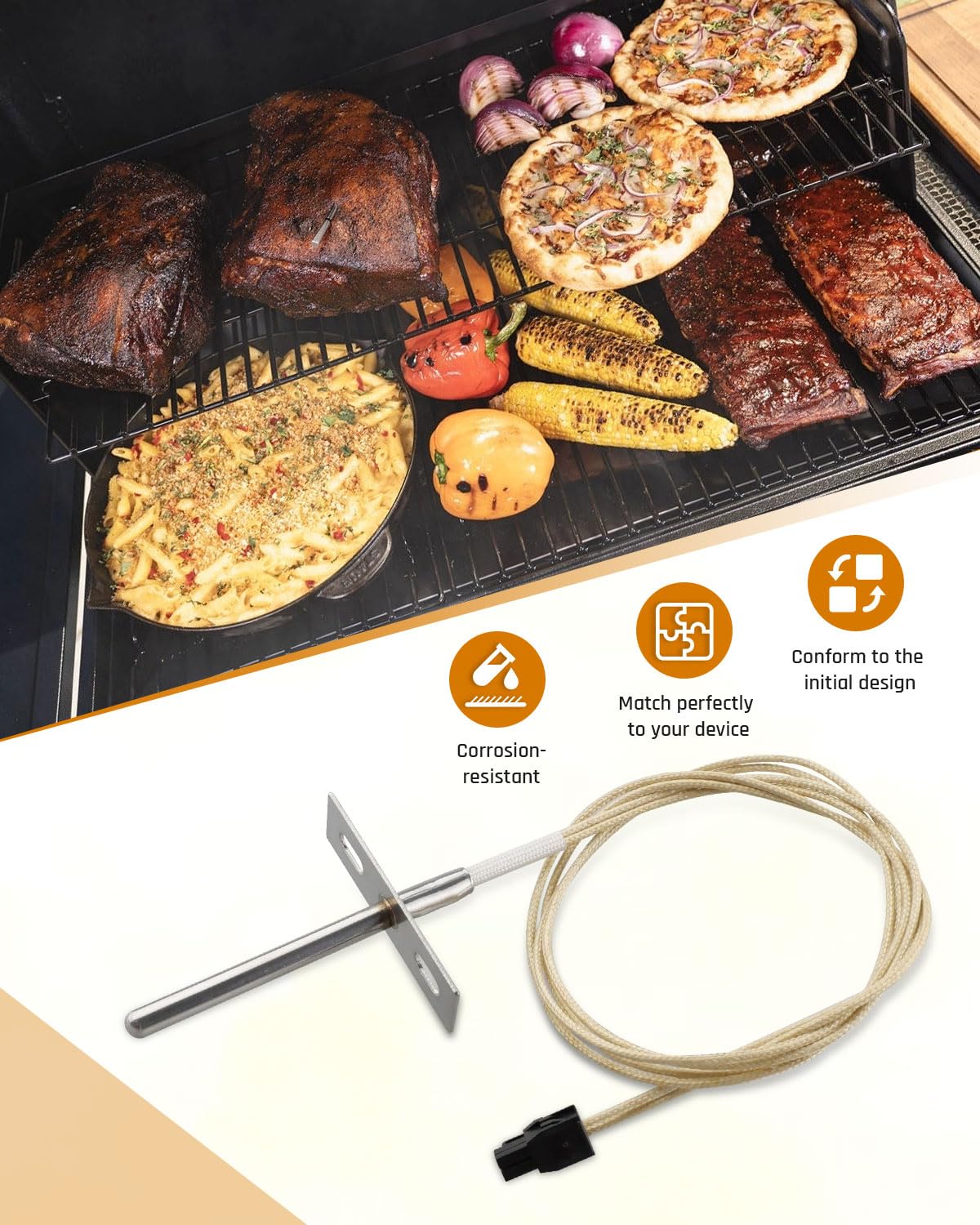 Termometro a sonda RTD per griglia a pellet, KIT0929, adatto per Traeger Woodridge, Woodridge Pro e Woodridge Elite