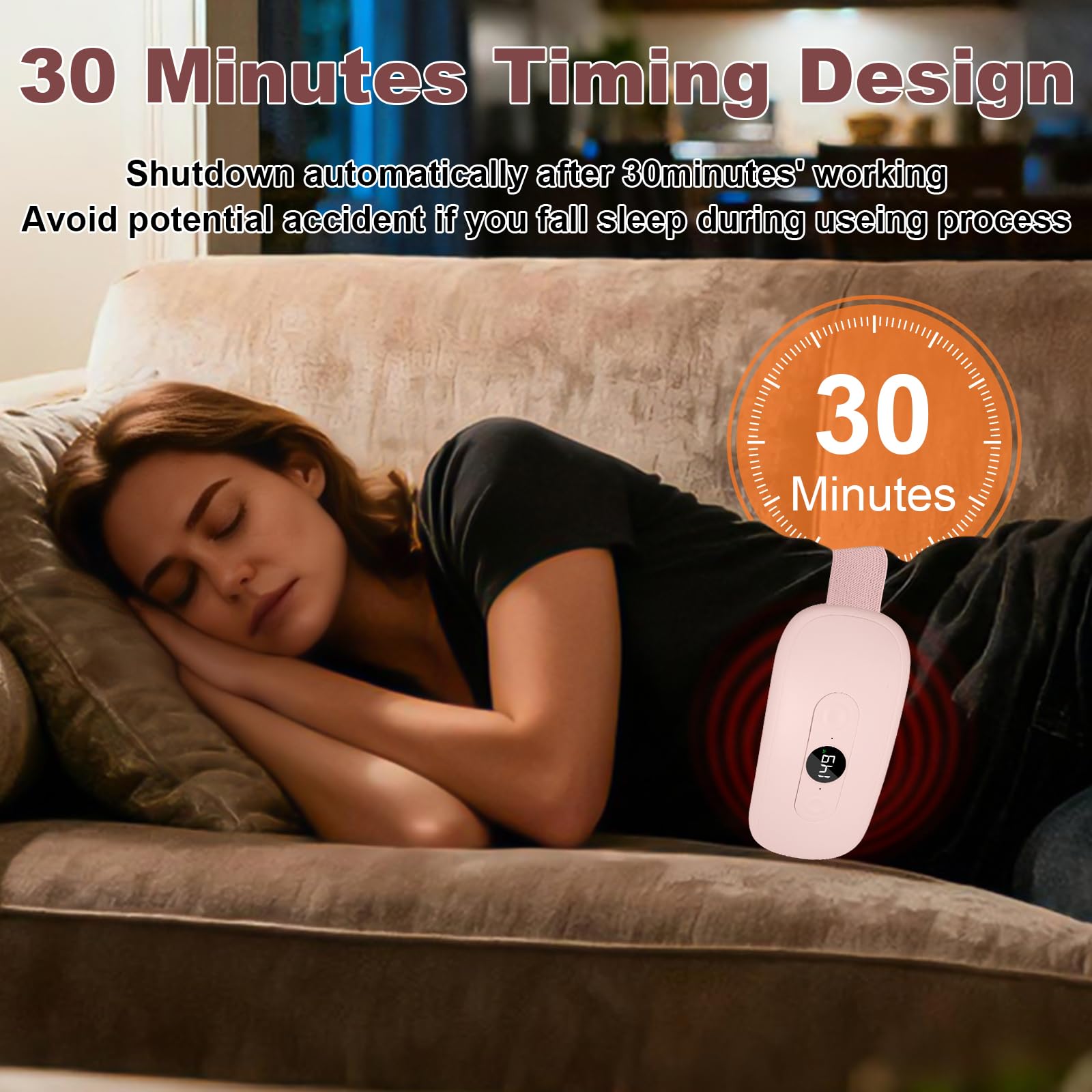 Coussin Chauffant Menstruel, USB Rechargeable 5000mAh Ventre Coussin de Massage Chauffant 6 Niveaux Température 6 Modes de Massage Ceinture Chauffante Regle Douloureuse Cadeaux pour Femmes