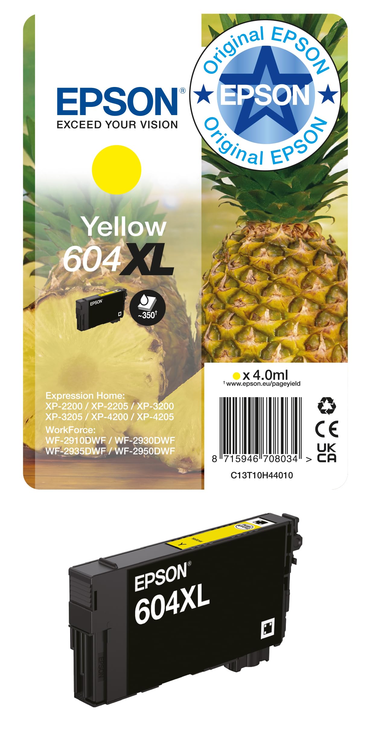 Epson Orginal 604XL Tinte Ananas Singlepack gelb XL, XP-2200 XP-2205 XP-3200 XP-4205 WF2910DWF WF2930DWF WF2950DWF, ReadyPrint Flex-Tintentarife