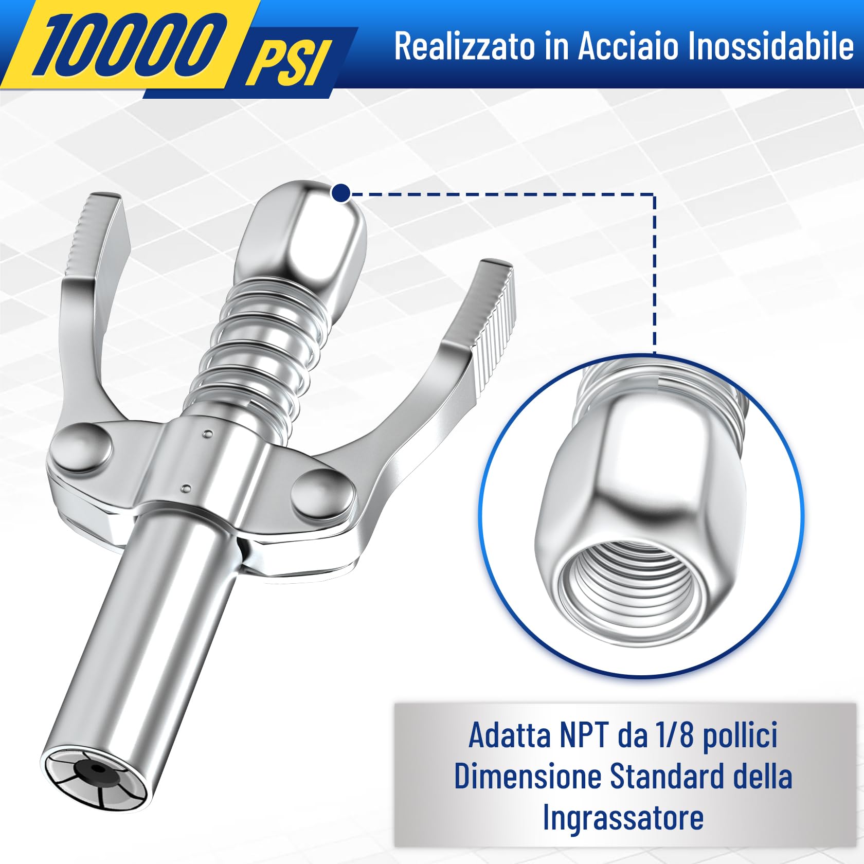 CarBole G Grasso Pistola Accoppiatore 10000PSI,Autobloccante Ingrassatore Testina Compatibile con 1/8" NPT e 4 Tipi di Ugelli per Pistola Grasso,Adatto per Varie Occasioni e Pistole da Grasso