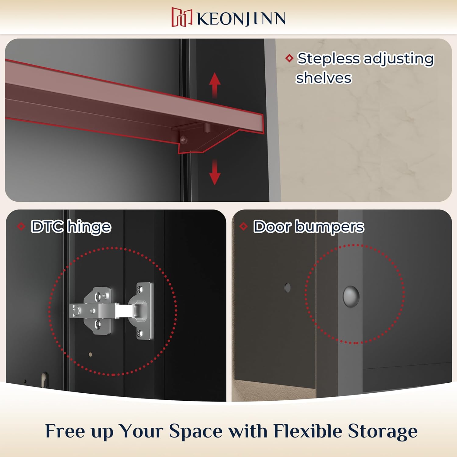 Keonjinn 16" x 24" Medicine Cabinets with Mirror for Bathroom, Oil Rubbed Bronze Recessed or Surface Wall-Mounted Aluminum Alloy Framed Beveled Mirror, Farmhouse Bathroom Mirror with Storage Cabinet