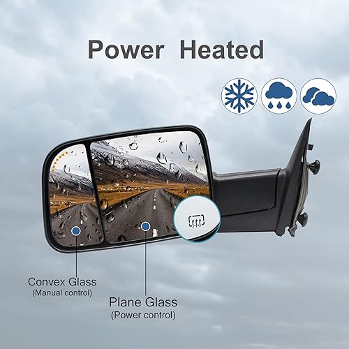 Miniatura 3 de Espejos de remolque aptos para Dodge Ram 2009-2018 1500 2500 3500 Pickup Truck Sensor de temperatura con calefacción eléctrica señal de flecha en