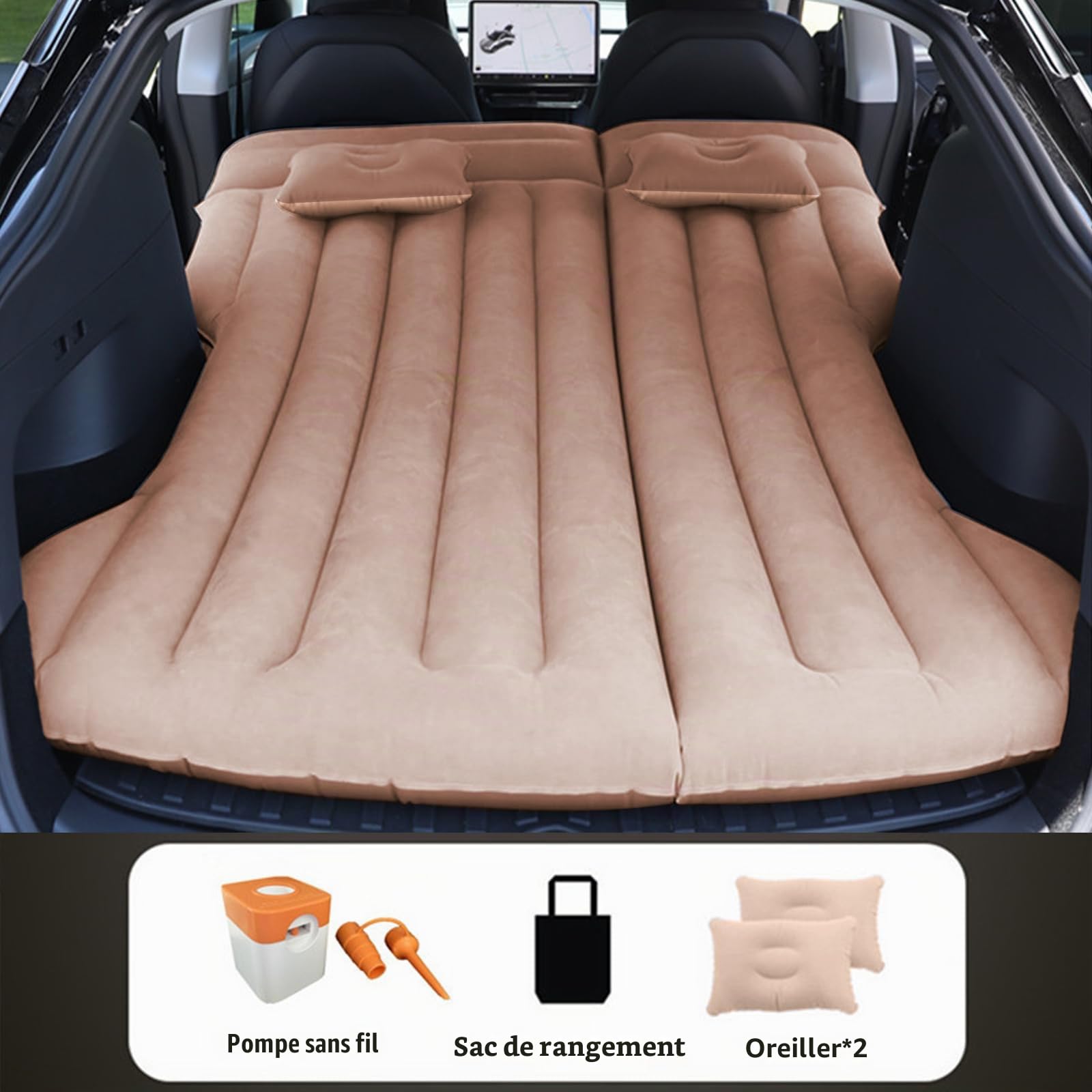 Vinteky Matelas Gonflable,Matelas Pneumatique pour Voiture lit de Camping Matelas Portable épais pour La Maison,Camping Voyager pour Tesla Model Y (Beige)