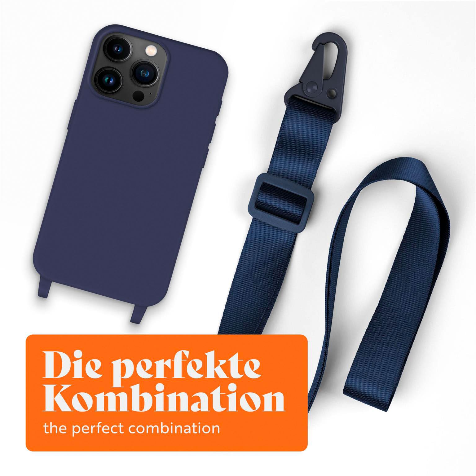 moex Hover Cover etui na telefon komórkowy iPhone 16 Pro, z szerokim paskiem, etui z paskiem do zawieszenia, zdejmowany nylonowy łańcuszek z karabińczykiem, stylowy i bardzo wytrzymały – granatowe