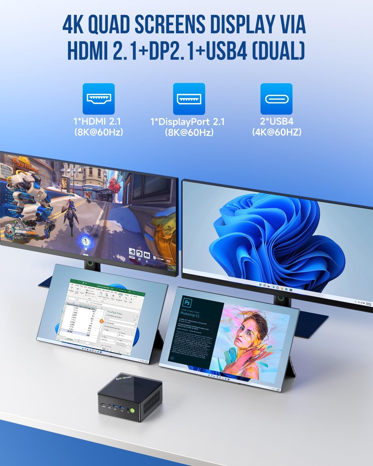 GMKtec Gaming Mini PC, AMD Ryzen 7 8845HS(Upgraded 8745HS) 32GB DDR5 1TB SSD, Desktop Computer Oculink, Dual NIC 2.5G, HDMI 2.1, USB4.0 K8 Plus - Image 7