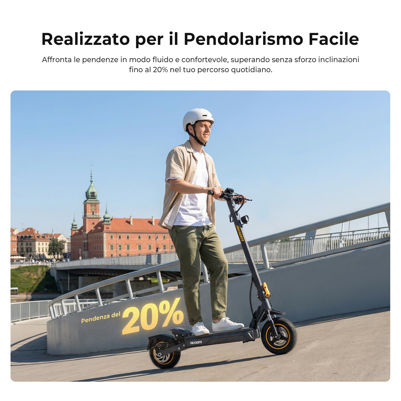 Monopattino Elettrico, Ausom K20/K20 Pro, 90KM /70KM Autonomia, Sospensione ShocFree, Pneumatici 10" Antiforatura, Freni a Disco+E-ABS