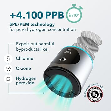 PIURIFY Hydrogen Water Bottle Generator | Up to 6300+ PPB in 3 Cycles | Molecular Hydrogen with SPE/PEM Technology | Certified H2 Generator | Rechargeable | | 10 oz (Silver)