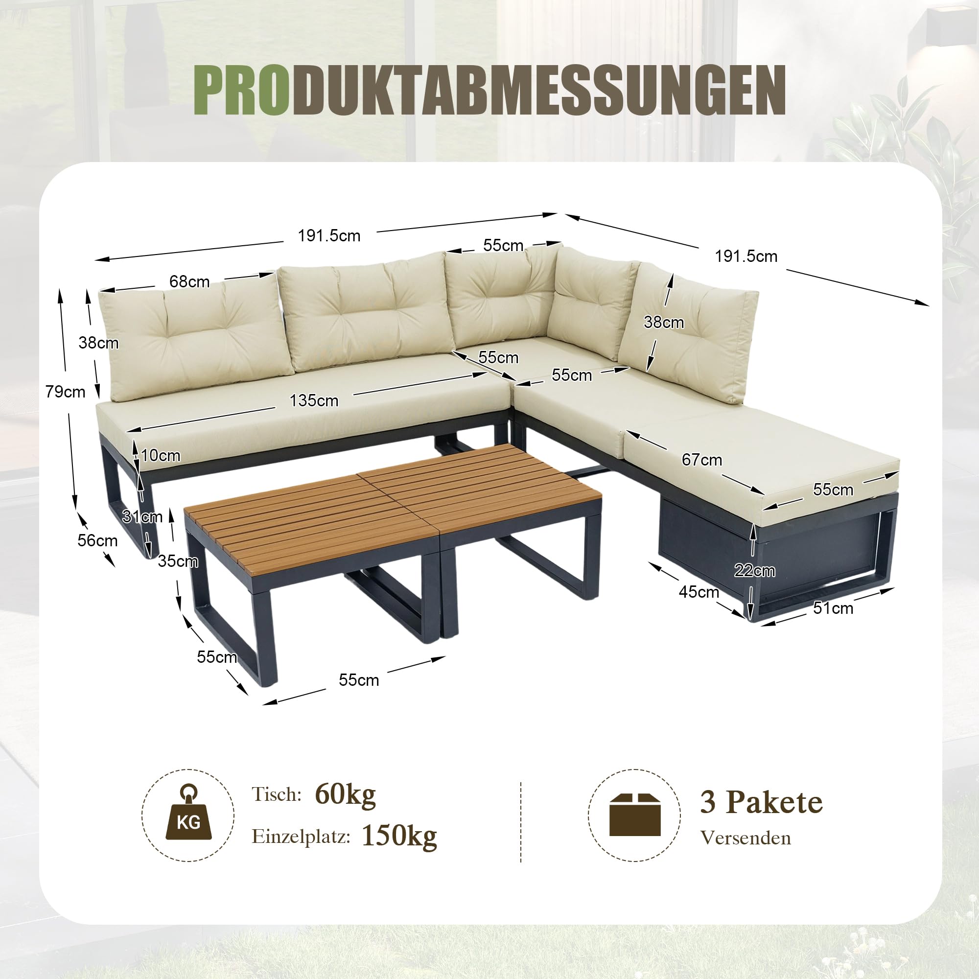 Ensemble de Meubles de Jardin Modulable avec Dossier Réglable 3 Positions, Fonction Relax, Rangement Intégré, Housse Polyester Résistant aux Intempéries - pour Terrasse, Balcon et Jardin