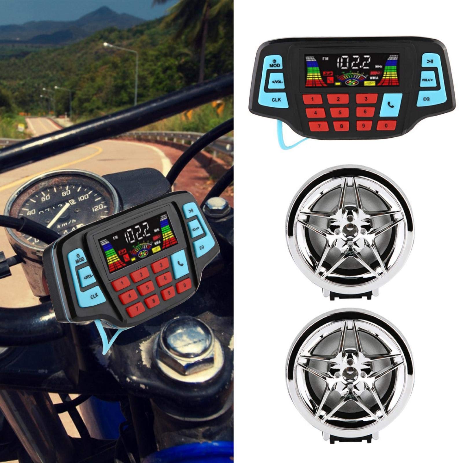 Motocicleta Moto Altavoces Bluetooth Impermeable, Montaje en Manillar BT Reproductor de MP3 Audio Amplificador de Altavoz estéreo Portador de Tarjeta USB TF
