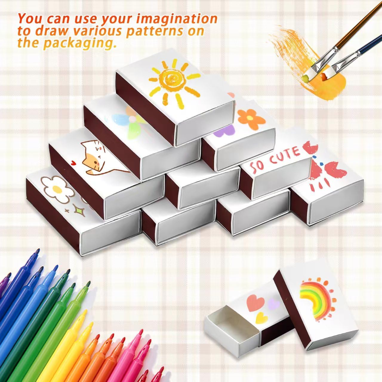 200 PCS Blank Match Boxes (No Matches) 2.25 x 1.42 x 0.59 inch Bulk Blank Matchboxes,DIY White Storage Containers Holders with Double-Sided Striker for Wedding Bridal Baby Shower Birthday Party