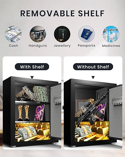 Miniatura 6 de Caja fuerte, caja fuerte para el hogar con llave y bolsa impermeable ignífuga, 2.0 pies cúbicos, caja fuerte para dinero en efectivo y oficina, caja