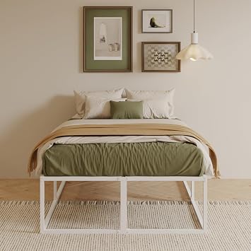 EMODA Small Double Bed Frame 4ft with Sturdy Slats Support, White | 46 cm High Heavy Duty Metal Small Double Bed Frame, Large Underbed Storage, Noise Free, Easy Assembly