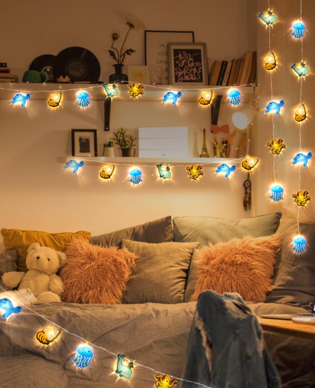 Lights4fun 16 LED Safari light chain with felt motifs children's room timer battery LED night light children