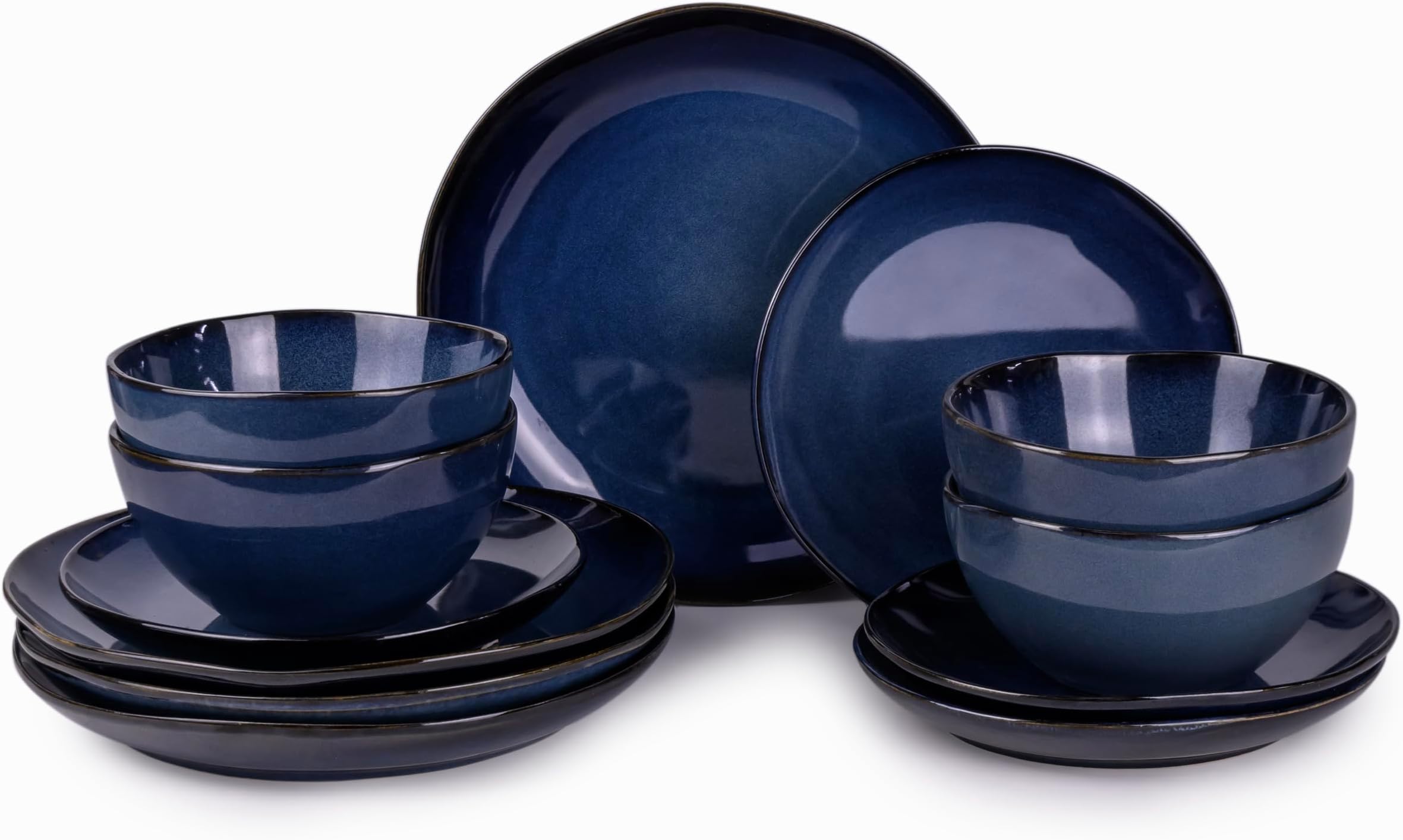ZODEX 12PCS Dinner Set - Elegant Stoneware Dinnerware Set for 4 - Includes 4 Large Plates (Dia 26.5cm x H 3.3cm), 4 Small Plates (Dia 20.8cm x H 2.8cm), and 4 Bowls (Dia 15.5cm x H 7.5cm)