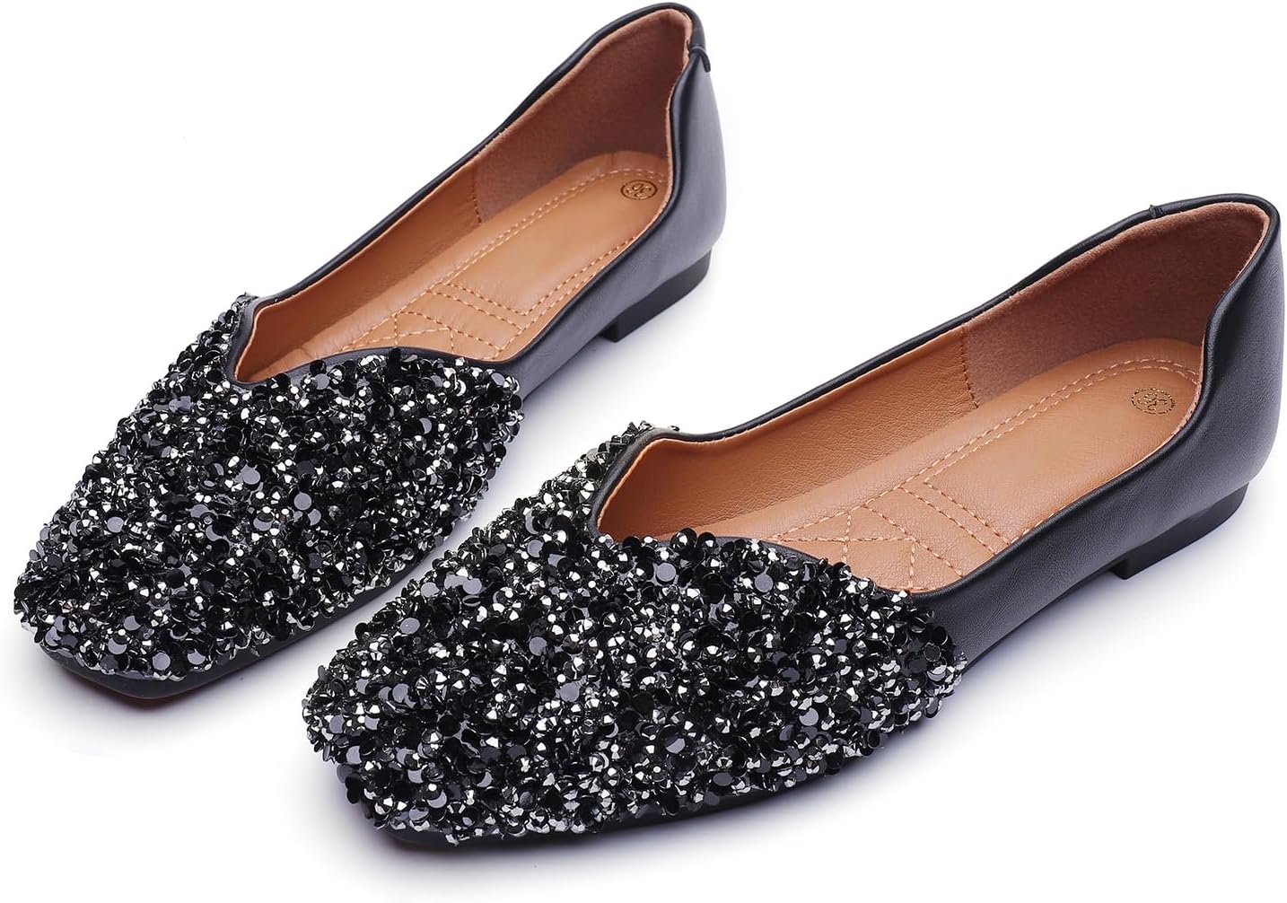 Flats Shoes Women Rhinestone Square Fashion Ballet Flats Wedding Flats for Women Comfortable Slip on Low Heel Dress Shoes - Image 3