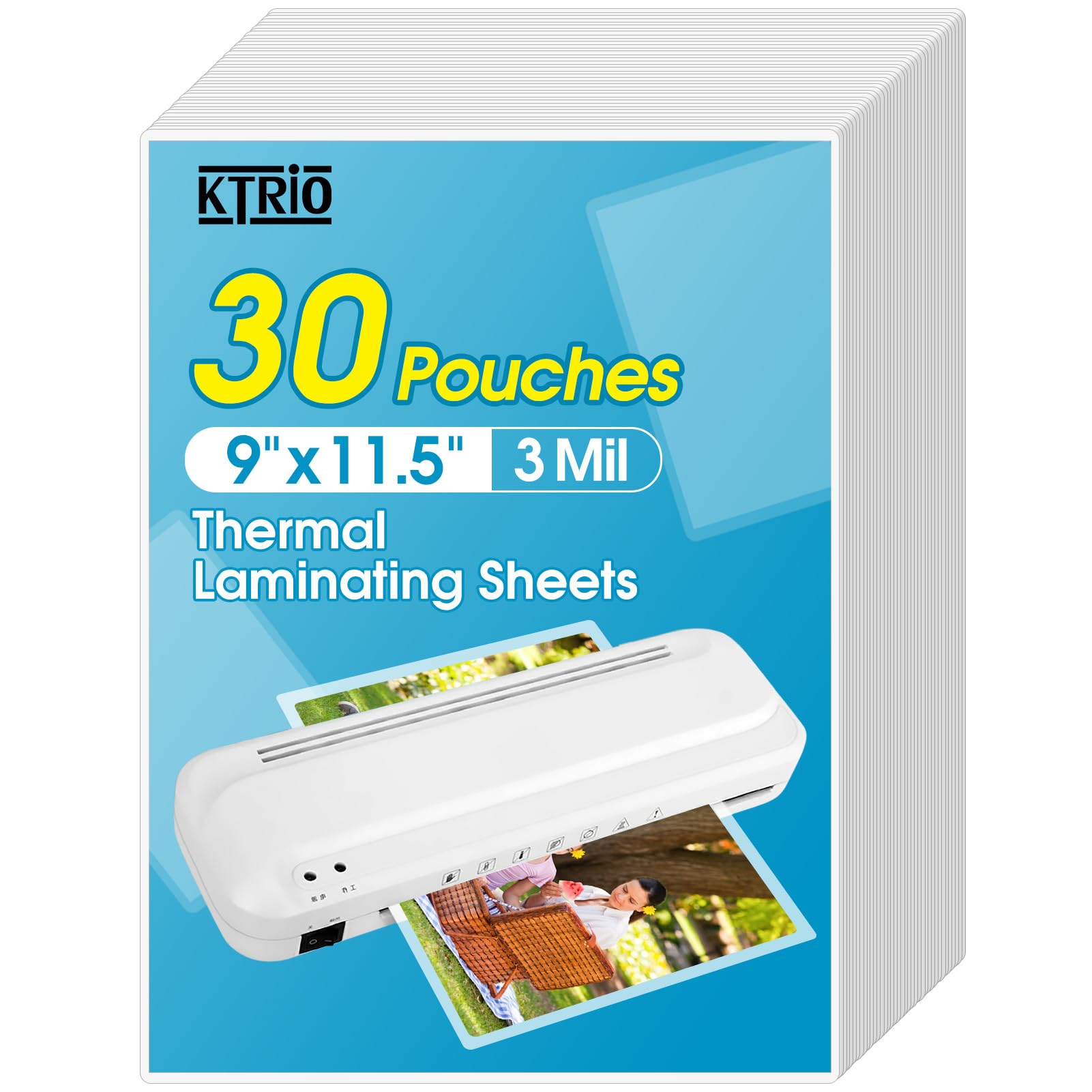 KTRIO 30 Pack Laminating Sheets, Hold 8.5 x 11 Inches, 3 MIL Thermal Laminating Pouches, 9 x 11.5 Laminate Sheets for Laminator, Clear Lamination Sheet Paper, Letter Size, Office School Home Supplies