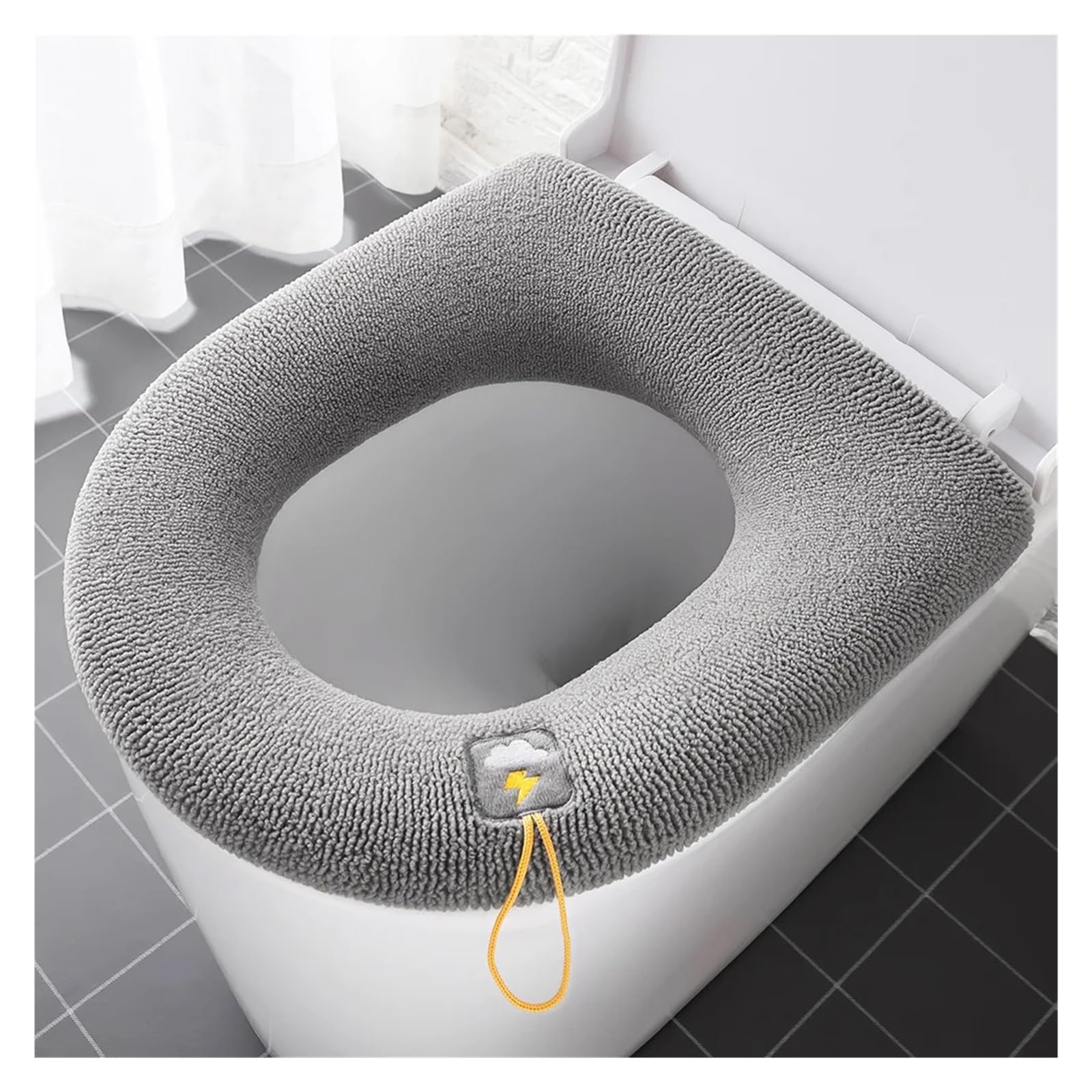 Funda de inodoro para invierno cálida y lavable en tejido gris en forma de O