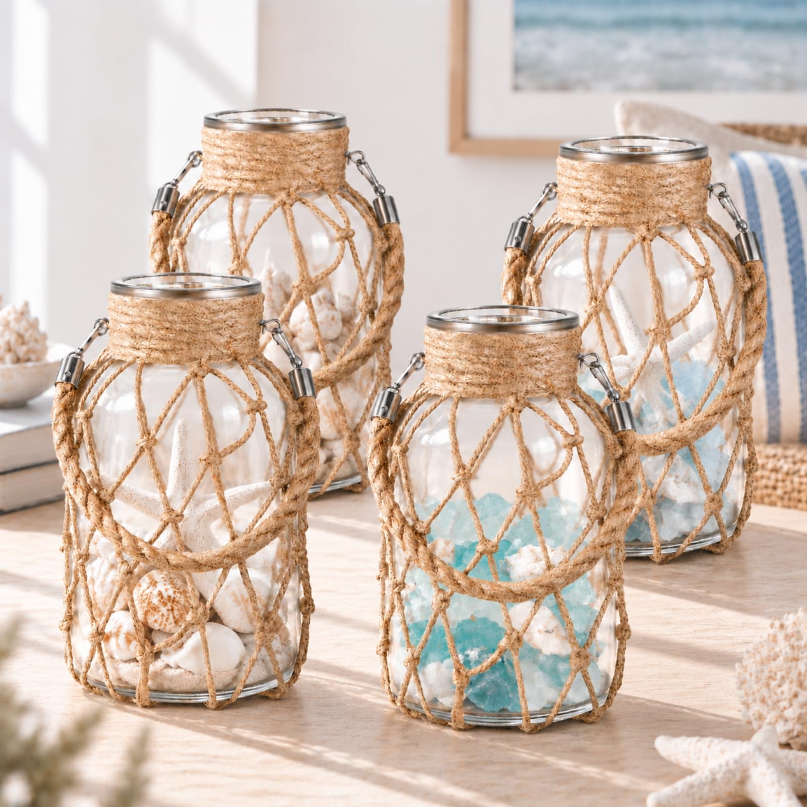 Amazon.com: Set of 4 Rope Net Dry Flower Glass Vase 7.9 x 4 Inches