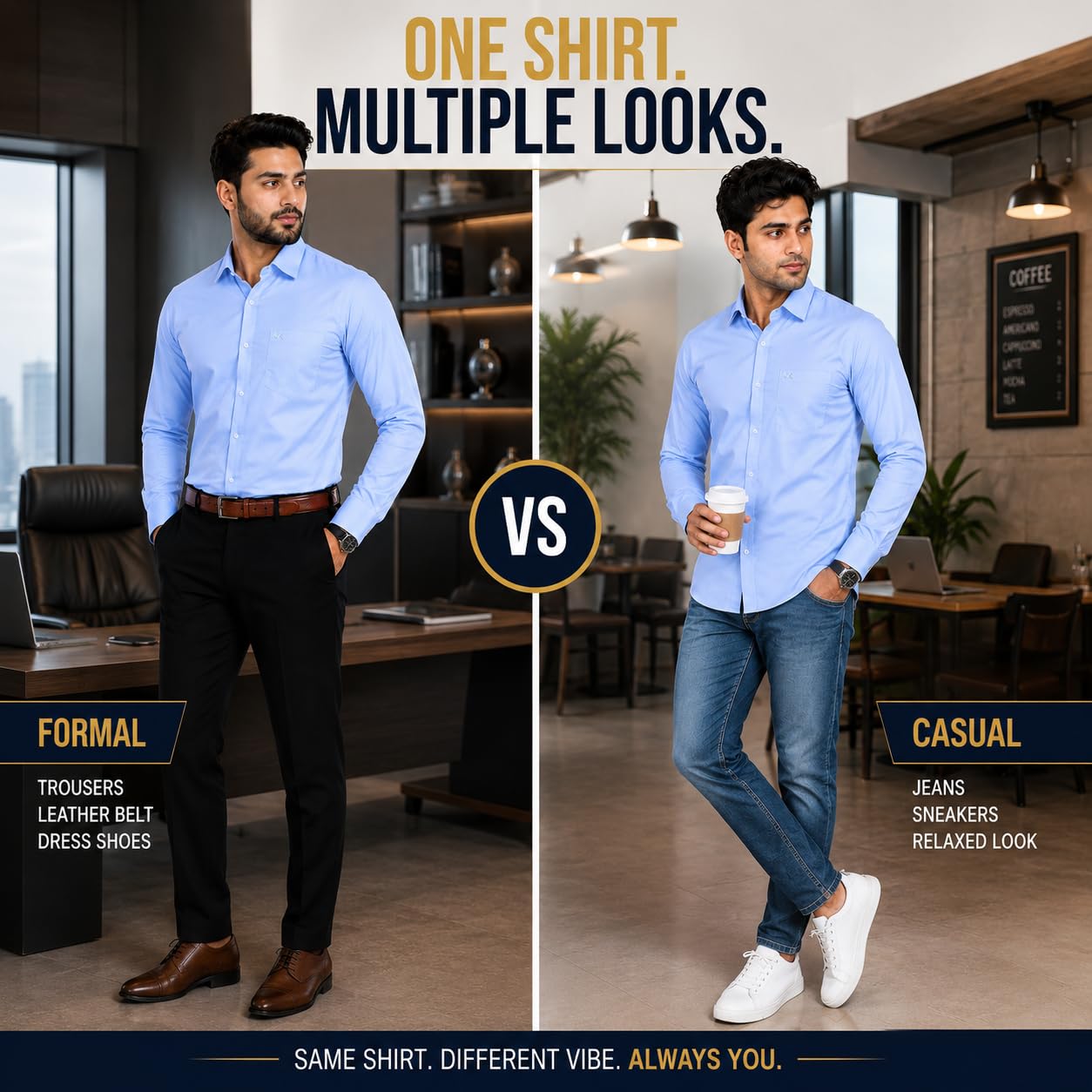 XJARVIS Clifton Men’s Formal Shirt | Premium Soft Cotton Blend Regular Fit Shirt for Men | Full Sleeve Spread Collar Office Wear Casual Shirt with Pocket, Pack of 1 (Blue, 2XL) 1
