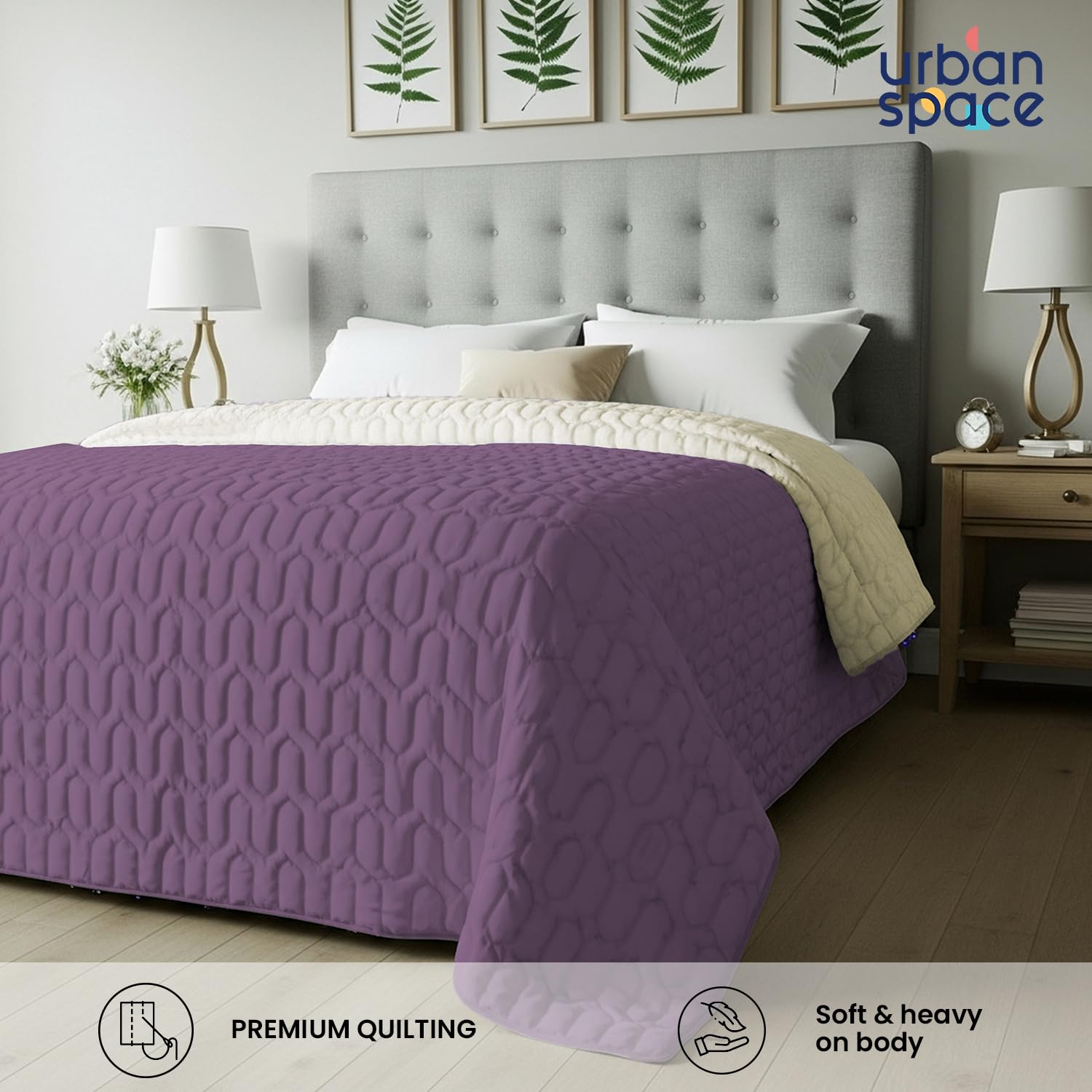 Urban Space Ultra Soft Quilted Winter Solid Comforters for Double Bed | 200 GSM | Fluffy Microfibre Reversible Solid AC Blanket/Duvet for Luxury (Plum & Pearl - 88 X 95 Inches or 225 cm X 240 cm) 1