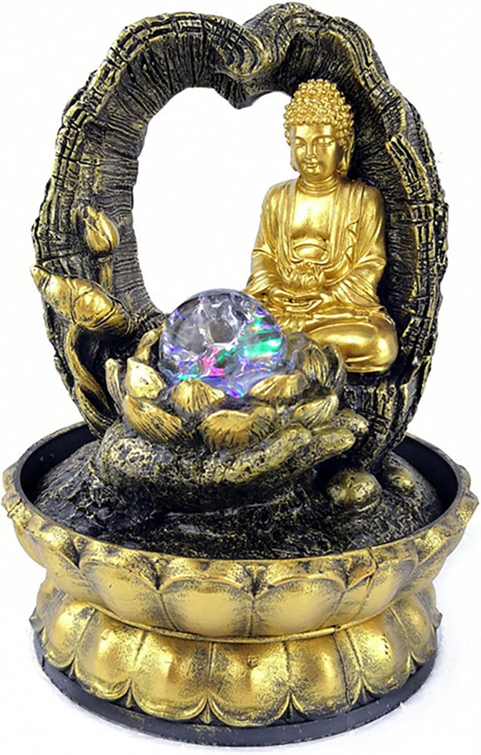 Buddha Tabletop Fountain with Light, 12IN Tabletop Buddha Water Fountain Indoor Electric Desk Fountain Buddha Relaxation for Living Room,Home and Office