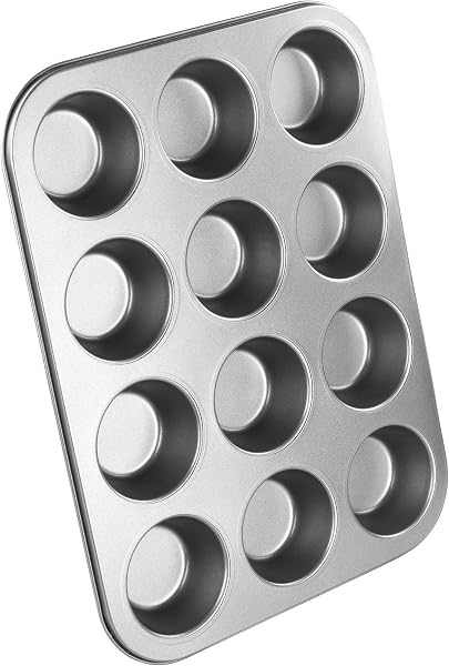 Chef Aid Moule à Muffins pour 12 pièces – Plaque de cuisson antiadhésive en acier carbone – Compatible four, réfrigérateur et congélateur – Couleur grise 35 x 26,5 x 3 cm - 1