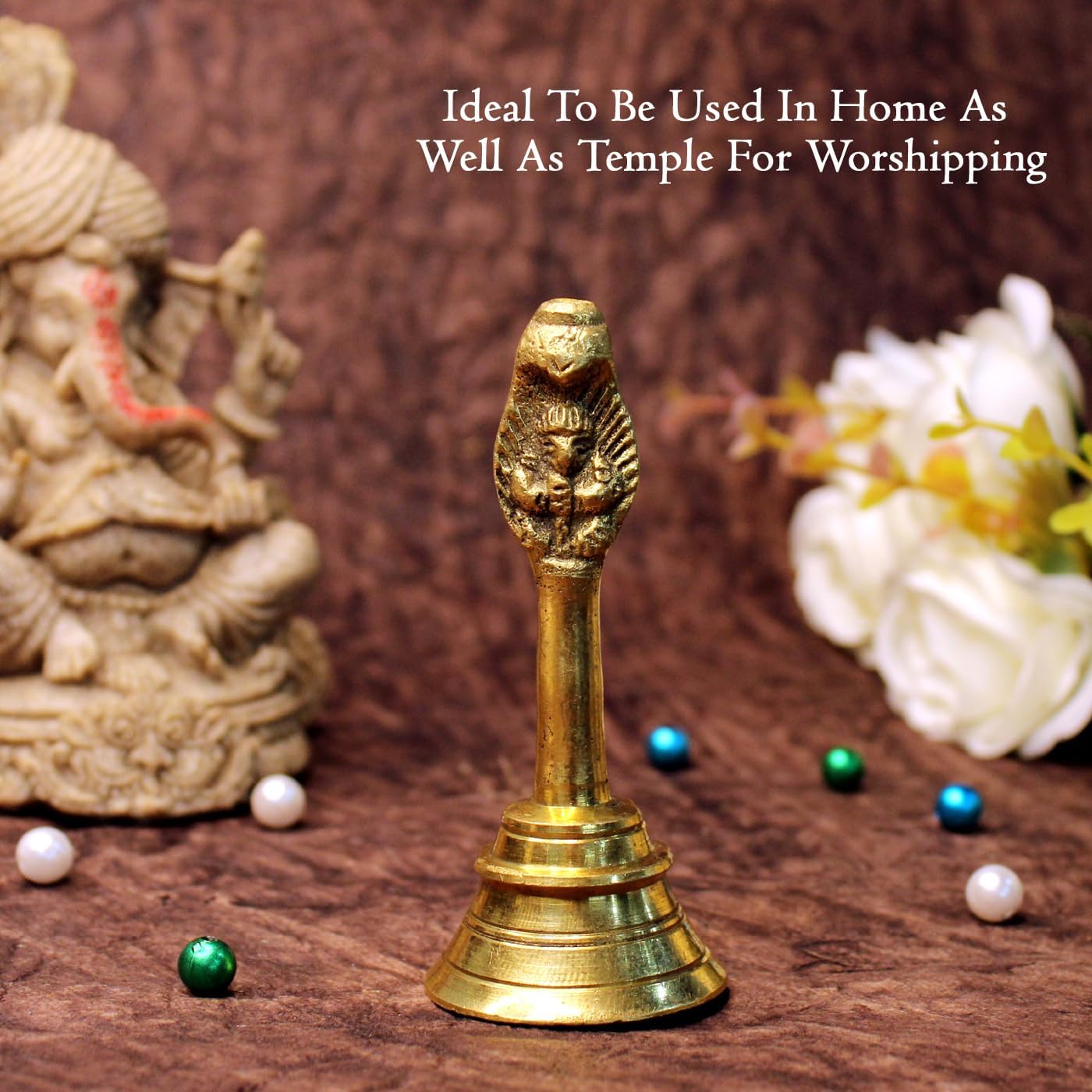 BOXO Ghanti Brass Temple Bell Home Hand Bell with Garuda for Home/Temple/Pooja Use Golden -1pcs