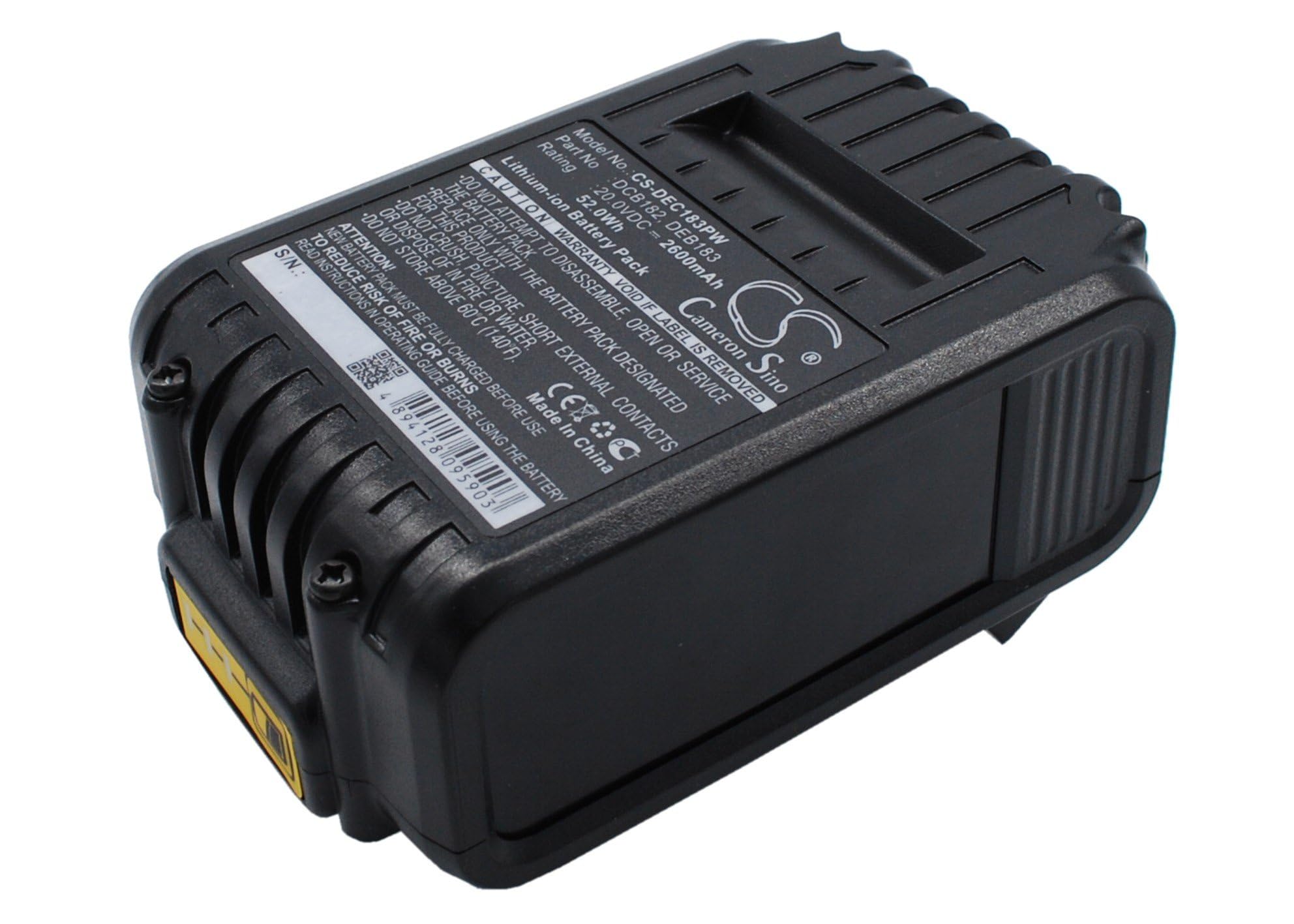 Replacement Battery for DeWalt DCF880HL2, DCF880HM2, DCF880L2, DCF880M2, DCF883B, DCF883L2, DCF883M2, P/N: DCB200, DCB201, DCB201-2, DCB203, DCB204, 2600mAh/20.0V