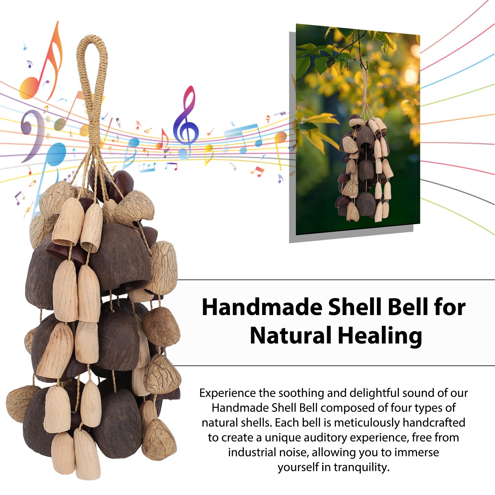 Eacam Windspiel aus Natürlicher Muschel, Handgefertigter Glockenschüttler, Yoga-Meditationsinstrument mit 4 Muschelarten, Klangentspannung für Drinnen und Draußen