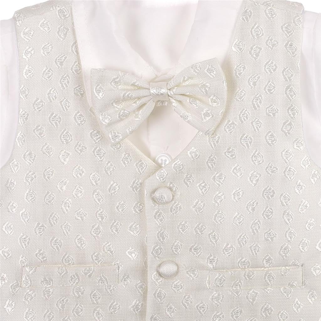 Dressy Daisy Infant Baby Boys' Christening Clothing Baptism Outfit 5 Pieces Suit Set with Bonnet, Short Sleeves, Ivory White