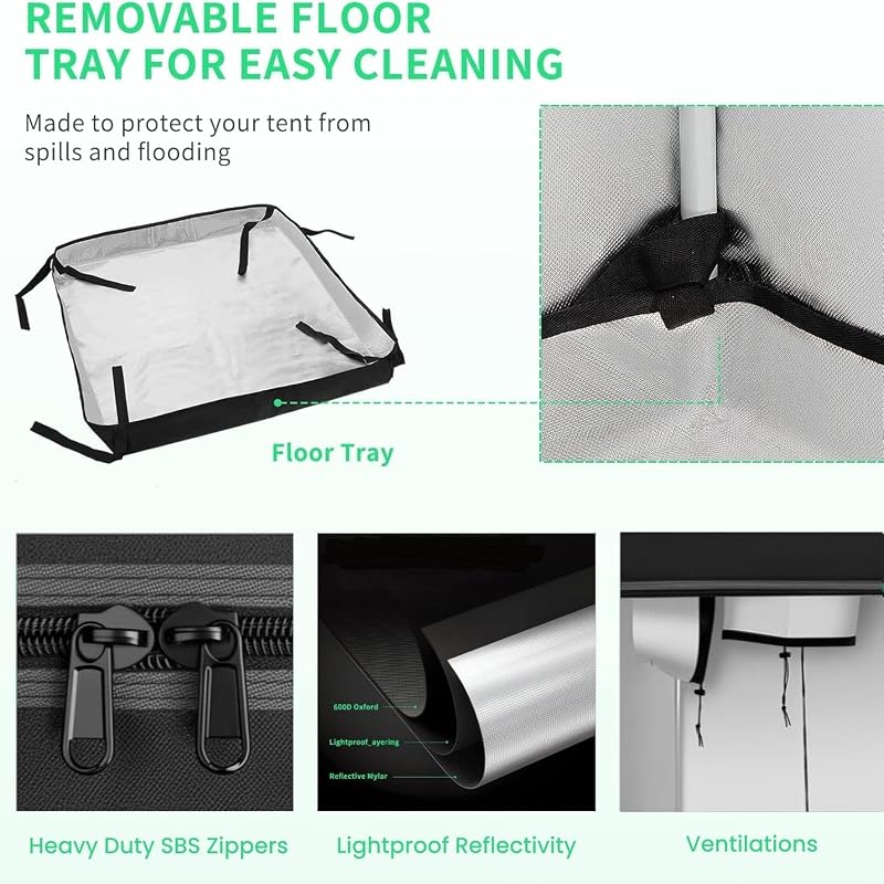 Tarent 80x80x180 cm Grow Tent Vízálló Tálcával Hidroponika Növénytermesztéshez