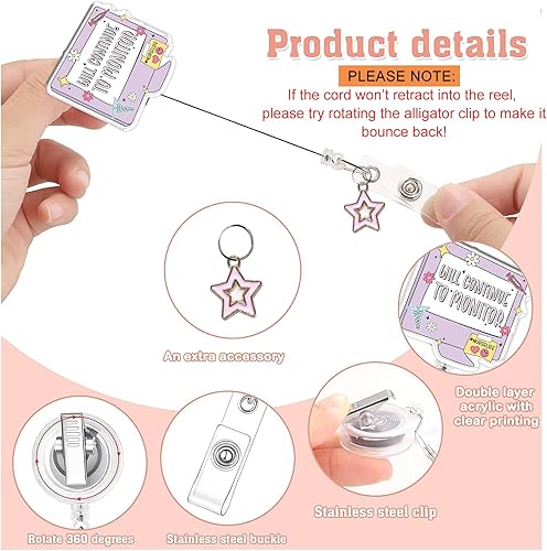 Miniatura 2 de Divertido carrete de insignia para enfermera, continuará monitoreando, carrete retráctil con clip de cocodrilo, soporte de etiqueta de