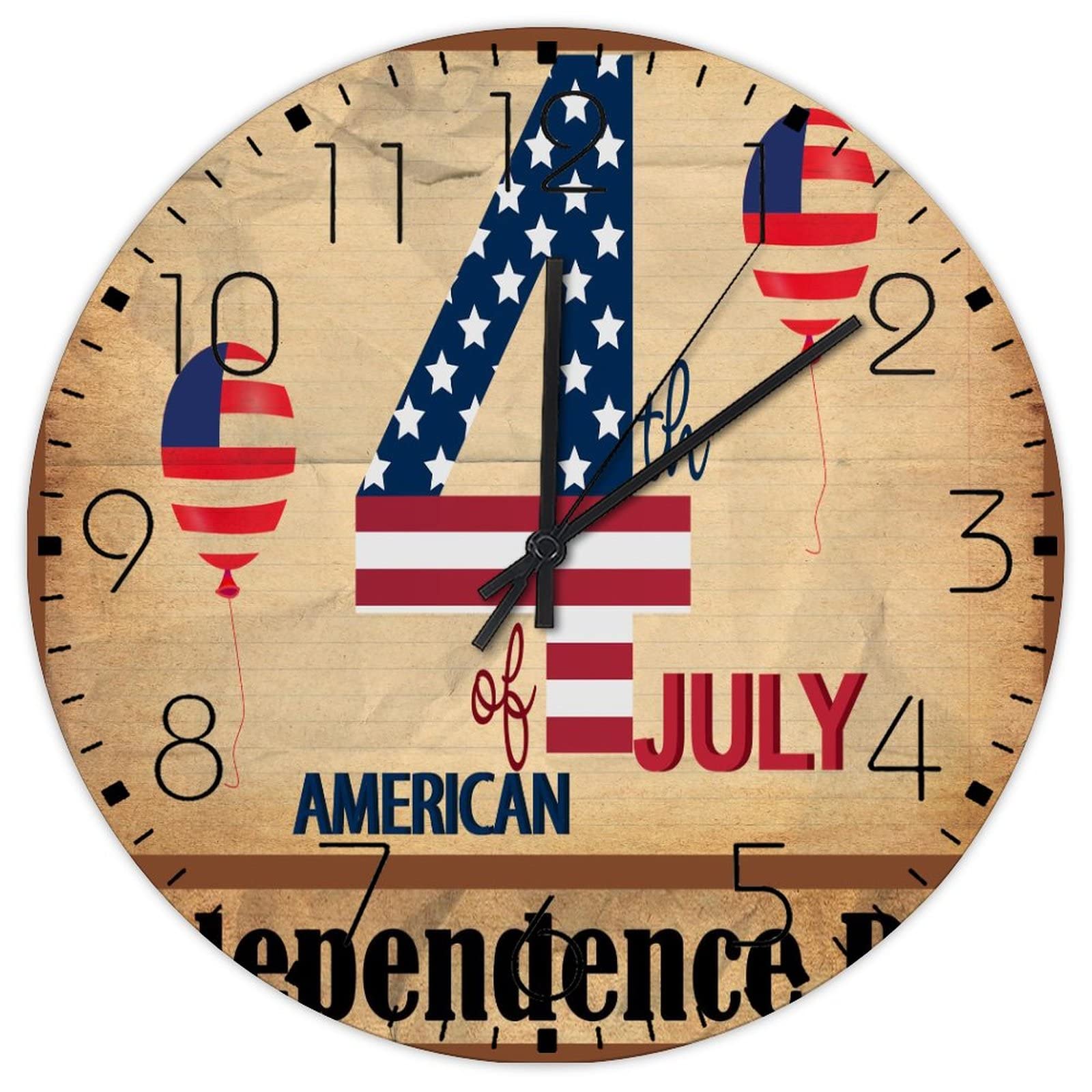 Horloge murale en bois 4 juillet drapeau américain silencieuse vintage de 30 cm