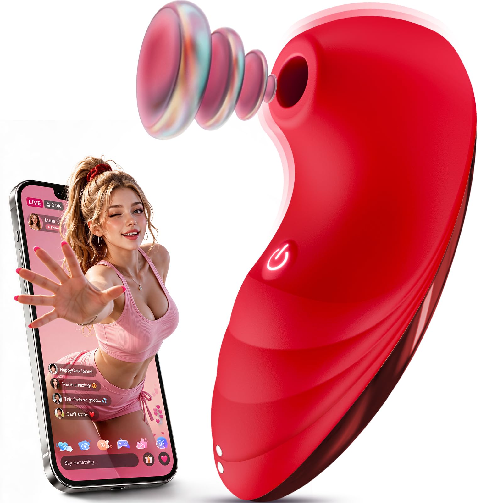 Sovokn Rose Toy Suction Vibrator for Women, 7 Modes, App Control, Chili Red