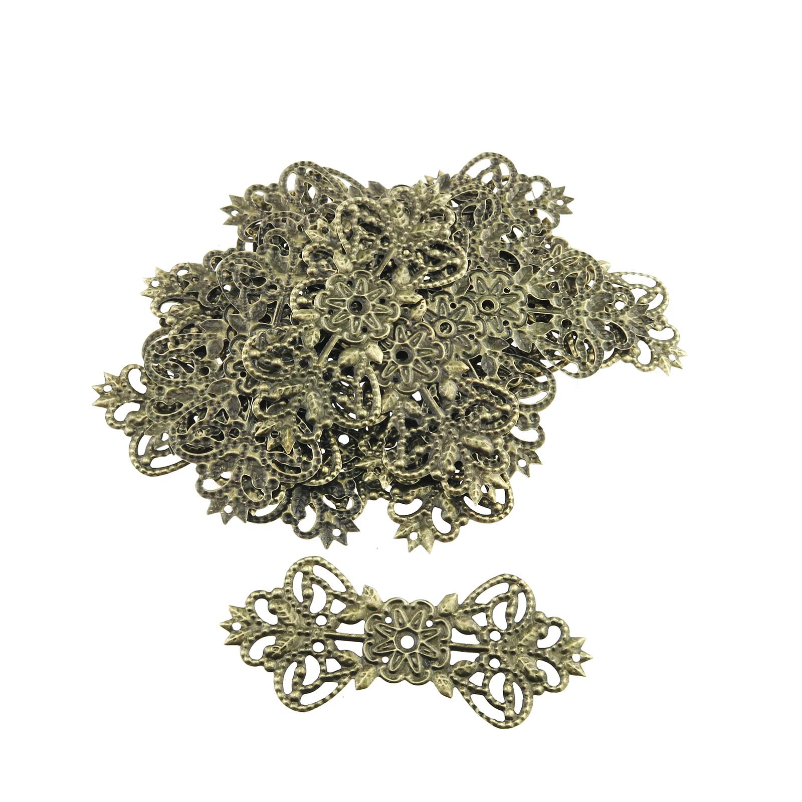 30PCS Bowknot Long Flower Piece, Retro Gold Hollow Out Alloy Filigree Wraps Connector Pendants Findings for Handicrafts Jewelry Making, Bronze, Gold,Bronze (BLFPRGH-30)