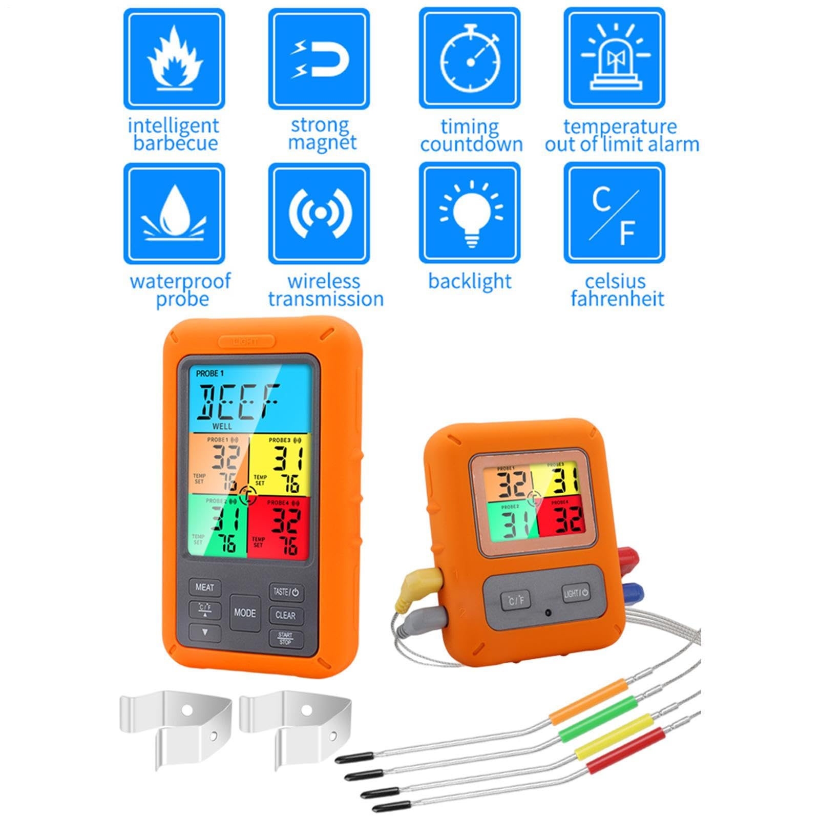 Digitales Fleischthermometer - Lebensmittelthermometer Mit 4 Sonden | Küchenthermometer Zum Kochen, Backen, Grillen, Süßigkeiten, Flüssigkeiten Und Heißluftfritteusen Für Eltern