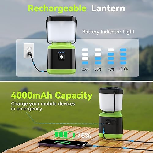 Miniatura 3 de AlpsWolf Linterna de camping recargable, 4 modos de atenuación continua, linterna LED recargable para cortes de energía, IPX4 impermeable portátil