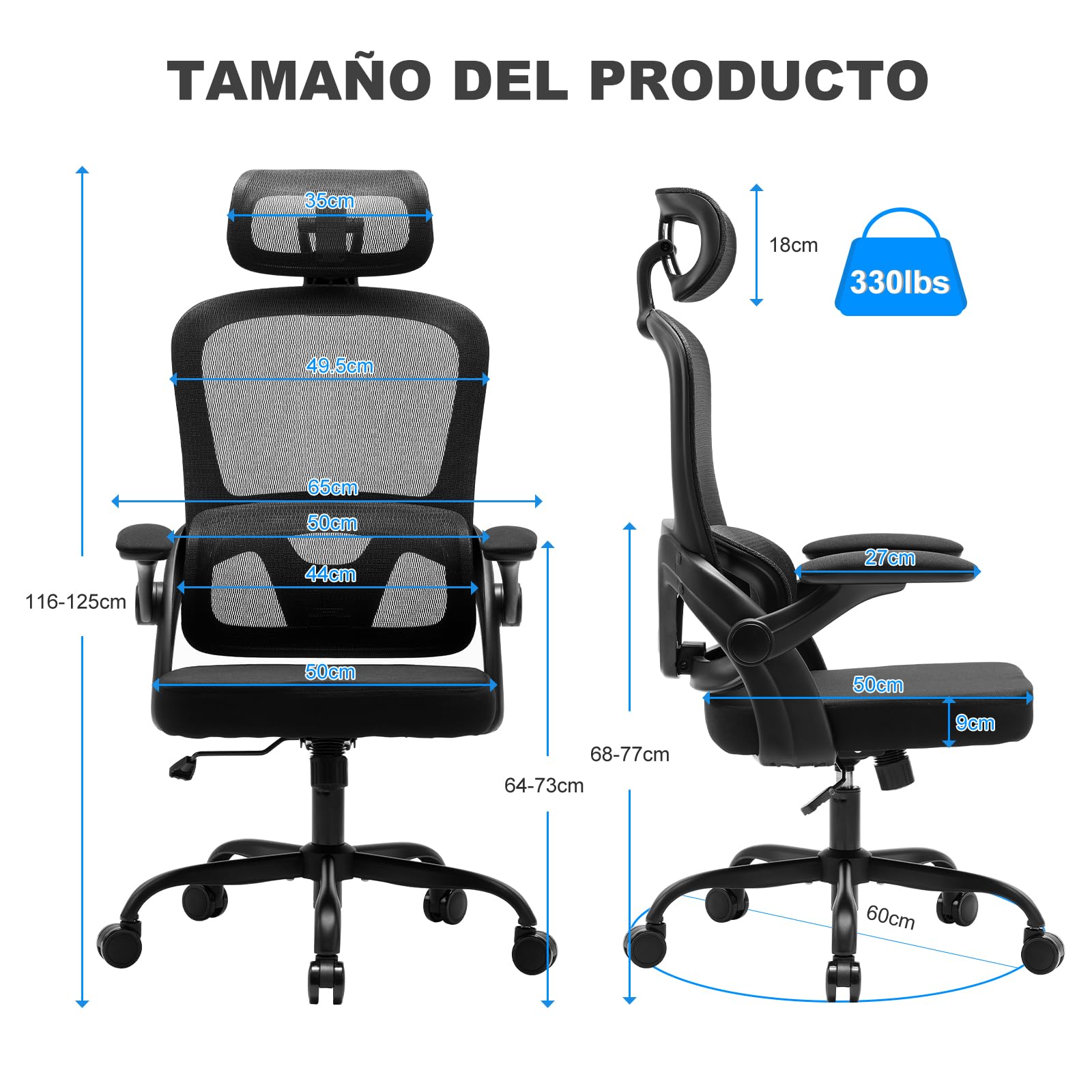 Magic Life Silla de Oficina Ergonómica con Soporte Lumbar, Asiento de Malla Rebotante, Respaldo Transpirable y Reposabrazos 3D, Altura Ajustable para Oficina en Casa (Negro)