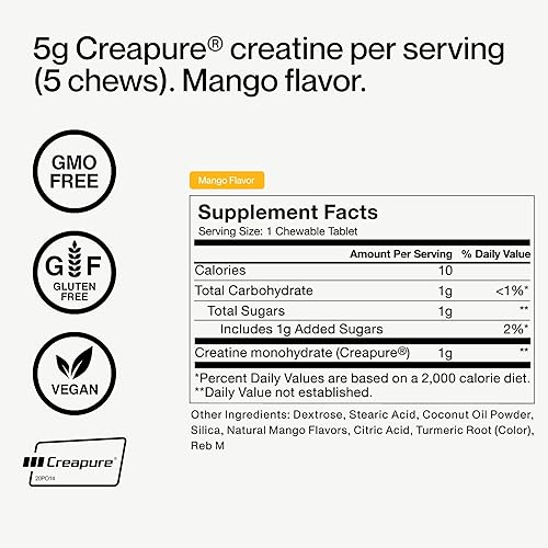 Miniatura 8 de Momentous Masticables de creatina, monohidrato de creatina de creapura, apoya la fuerza, el músculo magro y la recuperación para hombres y mujeres,