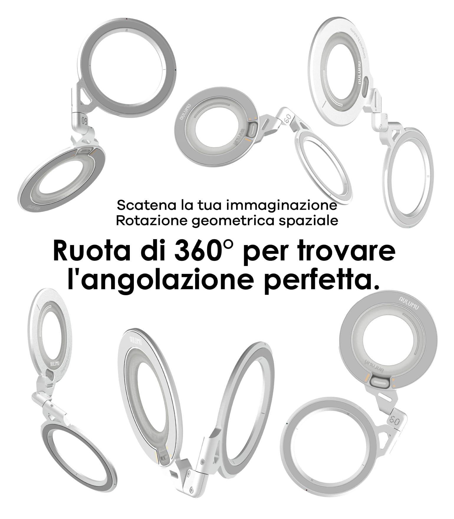 Aulumu G09 Anello Magnetico Cellulare per MagSafe Supporto Magnetico Bifacciale 360° Rotazione, Forza 20N, 0,3cm Sottile Anello Cellulare per iPhone 17 16 15 14 13 12 Pro Max, Android, Nero