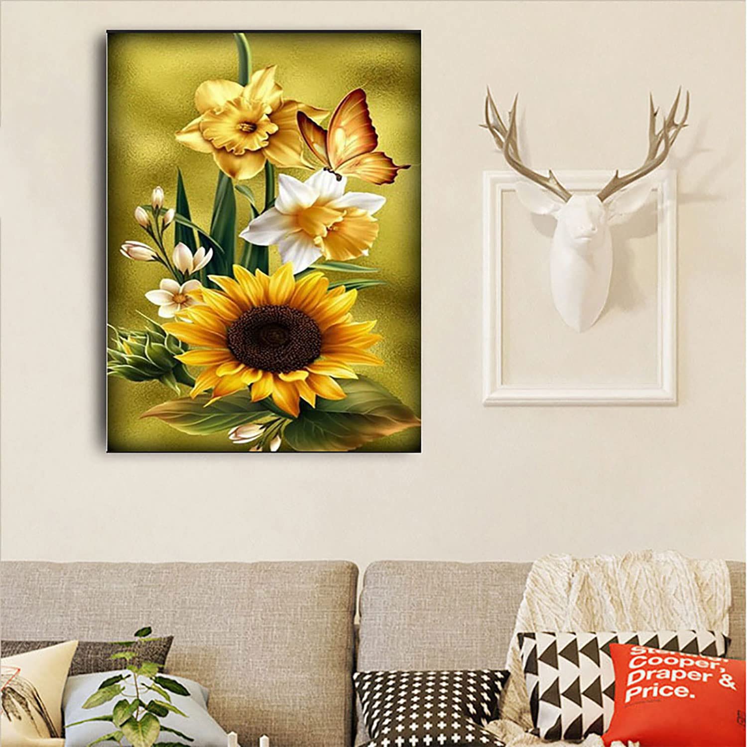 5D Diamond Painting Sonnenblume Mit Schmetterling - DIY Diamantbild Für Wohnzimmer Deko