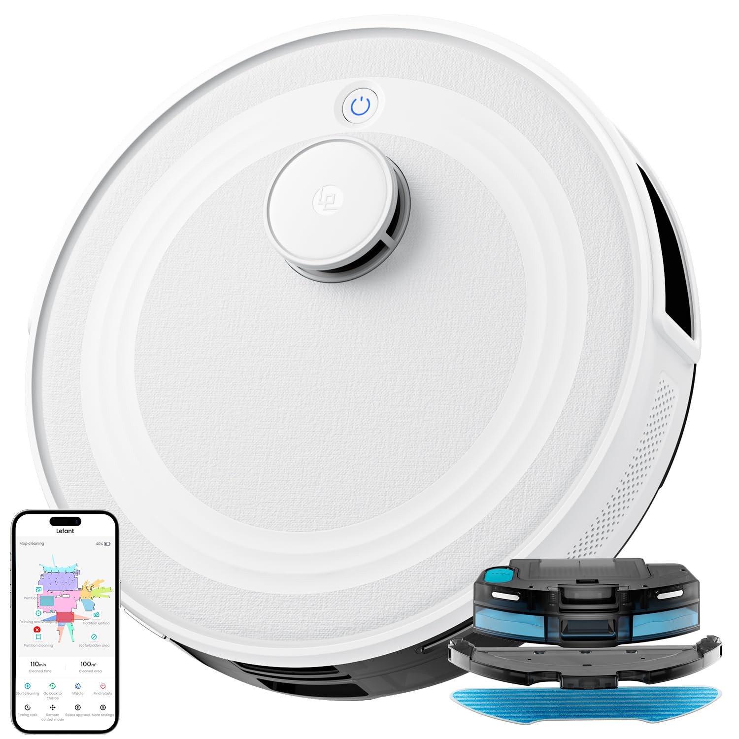 Lefant Robot Vacuum and Mop, 5500Pa Strong Suction, 140 Mins Runtime, dToF Navigation, 3-Floor Mapping, Self-Charging, Smart App Control, Using DSP Technology to optimize Cleaning Efficiency, M2