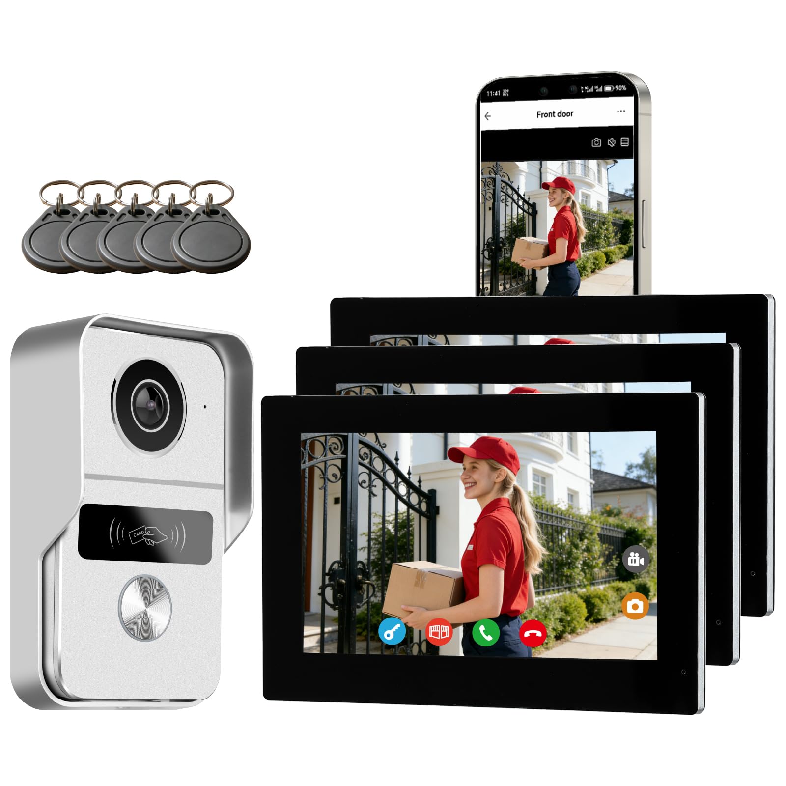1080P Interphone Video, Visiophone Filaire KW02-IP7x3, Moniteur Tactile Couleur 7, 2 Fils, Vision Nocturne, RFID/App Unlock, Detection Humain, Audio Bidirectionnel