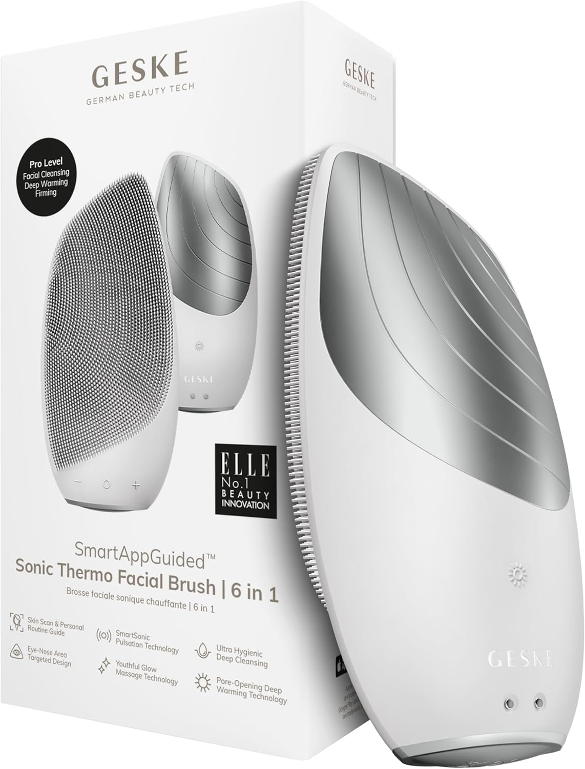 SmartAppGuided Sonic Thermo Facial Brush | 6 in 1 | Skin Cleansing | Cleansing Brush with Thermal Function | Electric Facial Massager